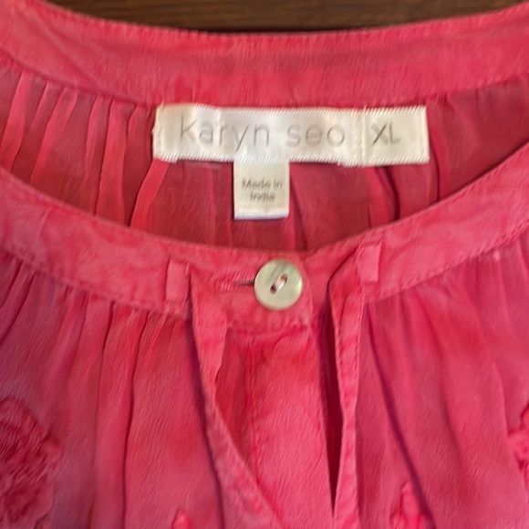 KARYN SEO BOHO EMBROIDERED Top. XL. Sheer. Scalloped edges.  Flowy. Red - Picture 2 of 9